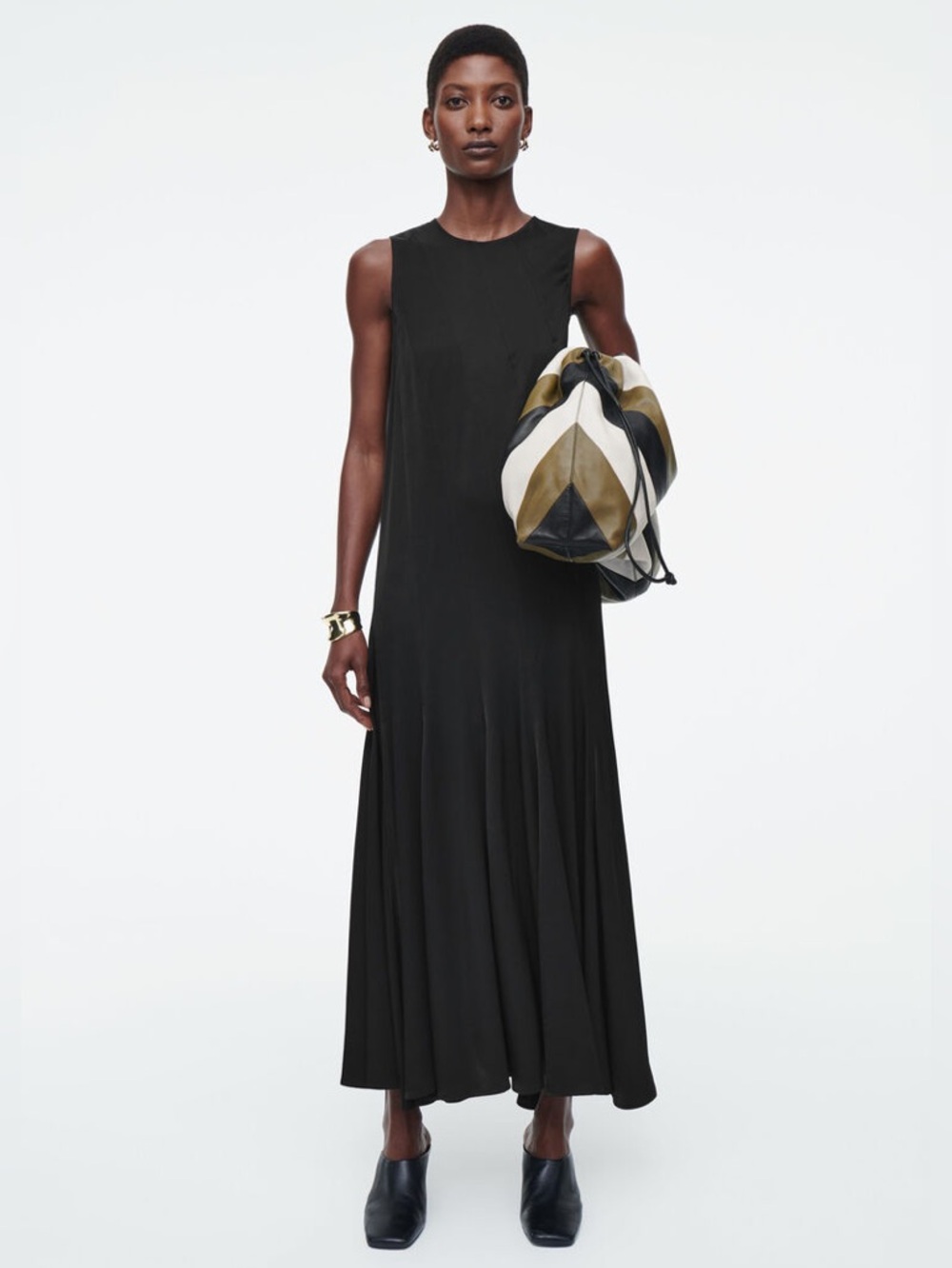 COS Black Sleeveless Maxi Dress – Minimalist Fluid Draped